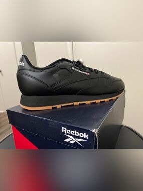 Reebok Men’s Classic Leather Sneakers in Black with Gum Outsole